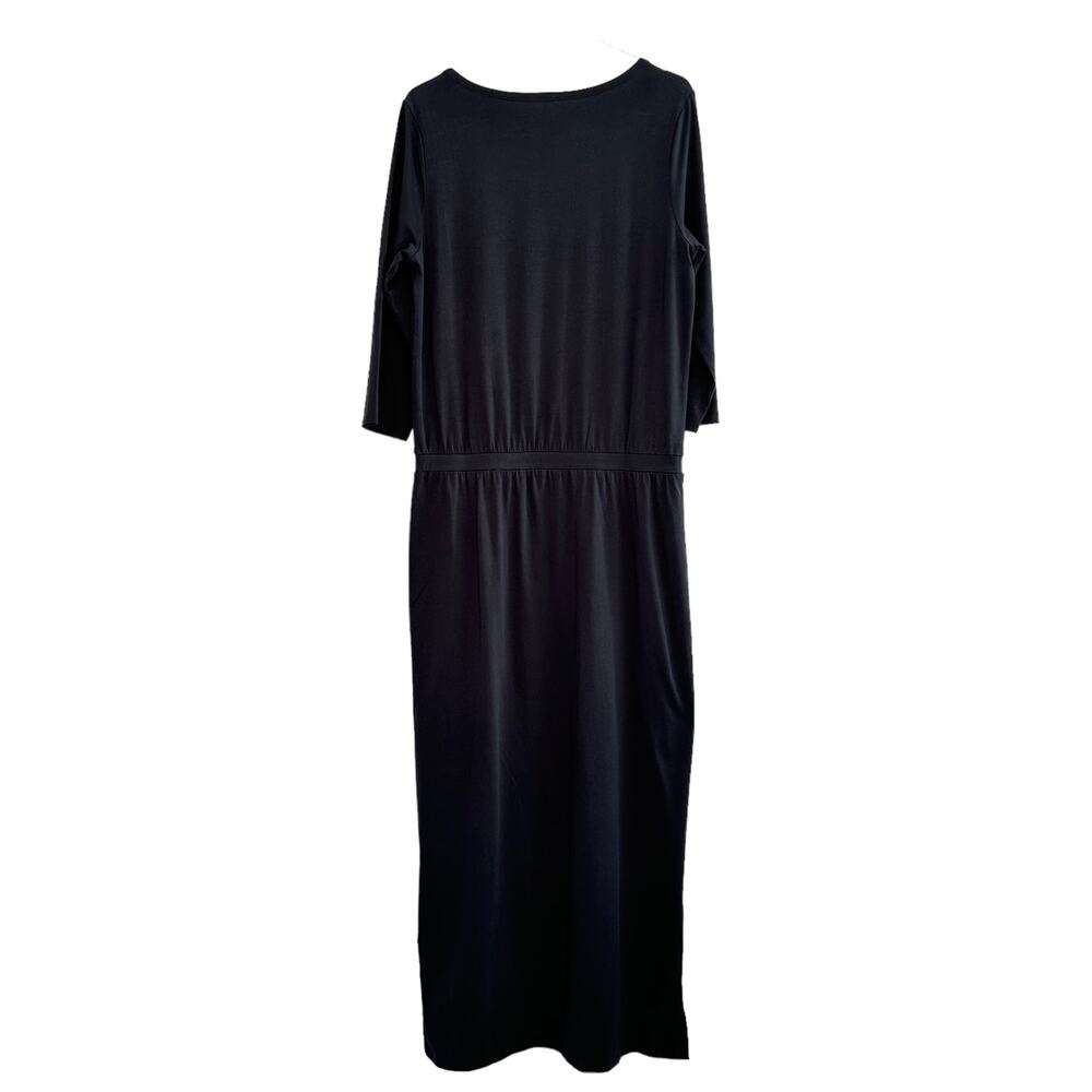 Garnet Hill Midi Dress Large Black Easy Knit Scoop‎ Neck Organic Pima Cotton - Picture 2 of 9